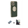 MARSİLYAN™- iPhone 12 Pro Max Kılıf İz Form Serisi - Şeffaf Temperli Cam Ekran Koruyucu + Metal Kamera Lens Koruma Cam - KI