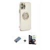 MARSİLYAN™- iPhone 12 Pro Max Kılıf İz Form Serisi - Şeffaf Temperli Cam Ekran Koruyucu + Metal Kamera Lens Koruma Cam - KI