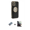 MARSİLYAN™- iPhone 12 Pro Max Kılıf İz Form Serisi - Şeffaf Temperli Cam Ekran Koruyucu + Metal Kamera Lens Koruma Cam - KI