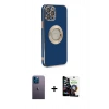 MARSİLYAN™- iPhone 12 Pro Max Kılıf İz Form Serisi - Şeffaf Temperli Cam Ekran Koruyucu + Neon Fosforlu Kamera Lens - MI