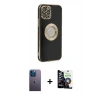 MARSİLYAN™- iPhone 12 Pro Max Kılıf İz Form Serisi - Şeffaf Temperli Cam Ekran Koruyucu + Neon Fosforlu Kamera Lens - MI
