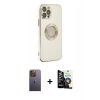 MARSİLYAN™- iPhone 12 Pro Max Kılıf İz Form Serisi - Şeffaf Temperli Cam Ekran Koruyucu + Neon Fosforlu Kamera Lens - SI