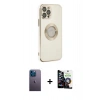 MARSİLYAN™- iPhone 12 Pro Max Kılıf İz Form Serisi - Şeffaf Temperli Cam Ekran Koruyucu + Neon Fosforlu Kamera Lens - MI