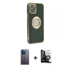 MARSİLYAN™- iPhone 12 Pro Max Kılıf İz Form Serisi - Şeffaf Temperli Cam Ekran Koruyucu + Neon Fosforlu Kamera Lens - MI