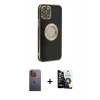 MARSİLYAN™- iPhone 12 Pro Max Kılıf İz Form Serisi - Şeffaf Temperli Cam Ekran Koruyucu + Neon Fosforlu Kamera Lens - SI