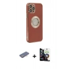 MARSİLYAN™- iPhone 12 Pro Max Kılıf İz Form Serisi - Şeffaf Temperli Cam Ekran Koruyucu + Renkli Kamera Lens Koruma Cam - MI