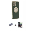 MARSİLYAN™- iPhone 12 Pro Max Kılıf İz Form Serisi - Şeffaf Temperli Cam Ekran Koruyucu + Renkli Kamera Lens Koruma Cam - PE