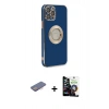 MARSİLYAN™- iPhone 12 Pro Max Kılıf İz Form Serisi - Şeffaf Temperli Cam Ekran Koruyucu + Renkli Kamera Lens Koruma Cam - PE