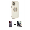 MARSİLYAN™- iPhone 12 Pro Max Kılıf İz Form Serisi - Şeffaf Temperli Cam Ekran Koruyucu + Neon Fosforlu Kamera Lens - TU