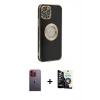 MARSİLYAN™- iPhone 12 Pro Max Kılıf İz Form Serisi - Şeffaf Temperli Cam Ekran Koruyucu + Neon Fosforlu Kamera Lens - TU