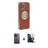 MARSİLYAN™- iPhone 12 Pro Max Kılıf İz Form Serisi - Şeffaf Temperli Cam Ekran Koruyucu + Neon Fosforlu Kamera Lens - TU