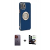 MARSİLYAN™- iPhone 12 Pro Max Kılıf İz Form Serisi - Şeffaf Temperli Cam Ekran Koruyucu + Neon Fosforlu Kamera Lens - TU