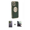 MARSİLYAN™- iPhone 12 Pro Max Kılıf İz Form Serisi - Şeffaf Temperli Cam Ekran Koruyucu + Neon Fosforlu Kamera Lens - YL
