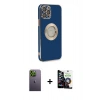 MARSİLYAN™- iPhone 12 Pro Max Kılıf İz Form Serisi - Şeffaf Temperli Cam Ekran Koruyucu + Neon Fosforlu Kamera Lens - YL