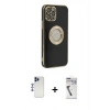 MARSİLYAN™- iPhone 12 Pro Max Kılıf İz Form Serisi - Şeffaf Uv Polymer Nano Ekran Koruyucu + Lacivert Shine Kamera Lens