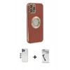 MARSİLYAN™- iPhone 12 Pro Max Kılıf İz Form Serisi - Şeffaf Uv Polymer Nano Ekran Koruyucu + Lacivert Shine Kamera Lens
