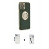 MARSİLYAN™- iPhone 12 Pro Max Kılıf İz Form Serisi - Şeffaf Uv Polymer Nano Ekran Koruyucu + Lacivert Shine Kamera Lens