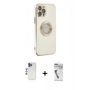 MARSİLYAN™- iPhone 12 Pro Max Kılıf İz Form Serisi - Şeffaf Uv Polymer Nano Ekran Koruyucu + Lacivert Shine Kamera Lens