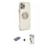 MARSİLYAN™- iPhone 12 Pro Max Kılıf İz Form Serisi - Şeffaf Uv Polymer Nano Ekran Koruyucu + Mavi Renkli Kamera Lens Koruma Cam