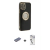 MARSİLYAN™- iPhone 12 Pro Max Kılıf İz Form Serisi - Şeffaf Uv Polymer Nano Ekran Koruyucu + Mavi Renkli Kamera Lens Koruma Cam