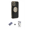 MARSİLYAN™- iPhone 12 Pro Max Kılıf İz Form Serisi - Şeffaf Uv Polymer Nano Ekran Koruyucu + Metal Kamera Lens Koruma Cam - GD