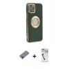 MARSİLYAN™- iPhone 12 Pro Max Kılıf İz Form Serisi - Şeffaf Uv Polymer Nano Ekran Koruyucu + Metal Kamera Lens Koruma Cam - KI