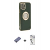 MARSİLYAN™- iPhone 12 Pro Max Kılıf İz Form Serisi - Şeffaf Uv Polymer Nano Ekran Koruyucu + Metal Kamera Lens Koruma Cam - GD
