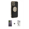 MARSİLYAN™- iPhone 12 Pro Max Kılıf İz Form Serisi - Şeffaf Uv Polymer Nano Ekran Koruyucu + Neon Fosforlu Kamera Lens - YL