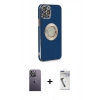 MARSİLYAN™- iPhone 12 Pro Max Kılıf İz Form Serisi - Şeffaf Uv Polymer Nano Ekran Koruyucu + Neon Fosforlu Kamera Lens - BZ