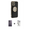 MARSİLYAN™- iPhone 12 Pro Max Kılıf İz Form Serisi - Şeffaf Uv Polymer Nano Ekran Koruyucu + Neon Fosforlu Kamera Lens - BZ