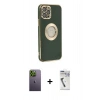 MARSİLYAN™- iPhone 12 Pro Max Kılıf İz Form Serisi - Şeffaf Uv Polymer Nano Ekran Koruyucu + Neon Fosforlu Kamera Lens - YL
