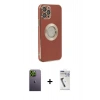 MARSİLYAN™- iPhone 12 Pro Max Kılıf İz Form Serisi - Şeffaf Uv Polymer Nano Ekran Koruyucu + Neon Fosforlu Kamera Lens - YL