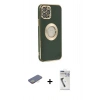 MARSİLYAN™- iPhone 12 Pro Max Kılıf İz Form Serisi - Şeffaf Uv Polymer Nano Ekran Koruyucu + Renkli Kamera Lens Koruma Cam - SI