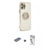 MARSİLYAN™- iPhone 12 Pro Max Kılıf İz Form Serisi - Şeffaf Uv Polymer Nano Ekran Koruyucu + Renkli Kamera Lens Koruma Cam - SI