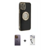 MARSİLYAN™- iPhone 12 Pro Max Kılıf İz Form Serisi - Şeffaf Uv Polymer Nano Ekran Koruyucu + Sarı Neon Fosforlu Kamera Lens