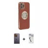 MARSİLYAN™- iPhone 12 Pro Max Kılıf İz Form Serisi - Şeffaf Uv Polymer Nano Ekran Koruyucu + Sarı Neon Fosforlu Kamera Lens