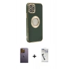 MARSİLYAN™- iPhone 12 Pro Max Kılıf İz Form Serisi - Şeffaf Uv Polymer Nano Ekran Koruyucu + Sarı Neon Fosforlu Kamera Lens