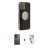 MARSİLYAN™- iPhone 12 Pro Max Kılıf İz Form Serisi - Şeffaf Uv Polymer Nano Ekran Koruyucu + Turuncu Neon Fosforlu Kamera Lens