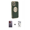 MARSİLYAN™- iPhone 12 Pro Max Kılıf İz Form Serisi - Şeffaf Uv Polymer Nano Ekran Koruyucu + Turuncu Neon Fosforlu Kamera Lens