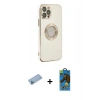 MARSİLYAN™- iPhone 12 Pro Max Kılıf İz Form Serisi - Siyah 18D Cam Ekran Koruyucu + Shine Kamera Lens Koruma Cam - MI