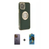 MARSİLYAN™- iPhone 12 Pro Max Kılıf İz Form Serisi - Siyah 18D Cam Ekran Koruyucu + Neon Fosforlu Kamera Lens - SI