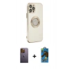 MARSİLYAN™- iPhone 12 Pro Max Kılıf İz Form Serisi - Siyah 18D Cam Ekran Koruyucu + Neon Fosforlu Kamera Lens - SI