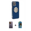 MARSİLYAN™- iPhone 12 Pro Max Kılıf İz Form Serisi - Siyah 18D Cam Ekran Koruyucu + Neon Fosforlu Kamera Lens - SI