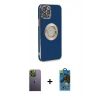 MARSİLYAN™- iPhone 12 Pro Max Kılıf İz Form Serisi - Siyah 18D Cam Ekran Koruyucu + Neon Fosforlu Kamera Lens - YL