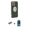 MARSİLYAN™- iPhone 12 Pro Max Kılıf İz Form Serisi - Siyah 18D Cam Ekran Koruyucu + Renkli Kamera Lens Koruma Cam - MI