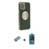 MARSİLYAN™- iPhone 12 Pro Max Kılıf İz Form Serisi - Siyah 18D Cam Ekran Koruyucu + Shine Kamera Lens Koruma Cam - PE