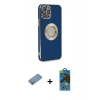 MARSİLYAN™- iPhone 12 Pro Max Kılıf İz Form Serisi - Siyah 18D Cam Ekran Koruyucu + Shine Kamera Lens Koruma Cam - GS