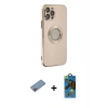 MARSİLYAN™- iPhone 12 Pro Max Kılıf İz Form Serisi - Siyah 18D Cam Ekran Koruyucu + Shine Kamera Lens Koruma Cam - PE