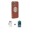 MARSİLYAN™- iPhone 12 Pro Max Kılıf İz Form Serisi - Siyah 18D Cam Ekran Koruyucu + Shine Kamera Lens - LT