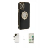 MARSİLYAN™- iPhone 12 Pro Max Kılıf İz Form Serisi - Siyah 20D Premium Cam Ekran Koruyucu + Shine Kamera Lens - GD